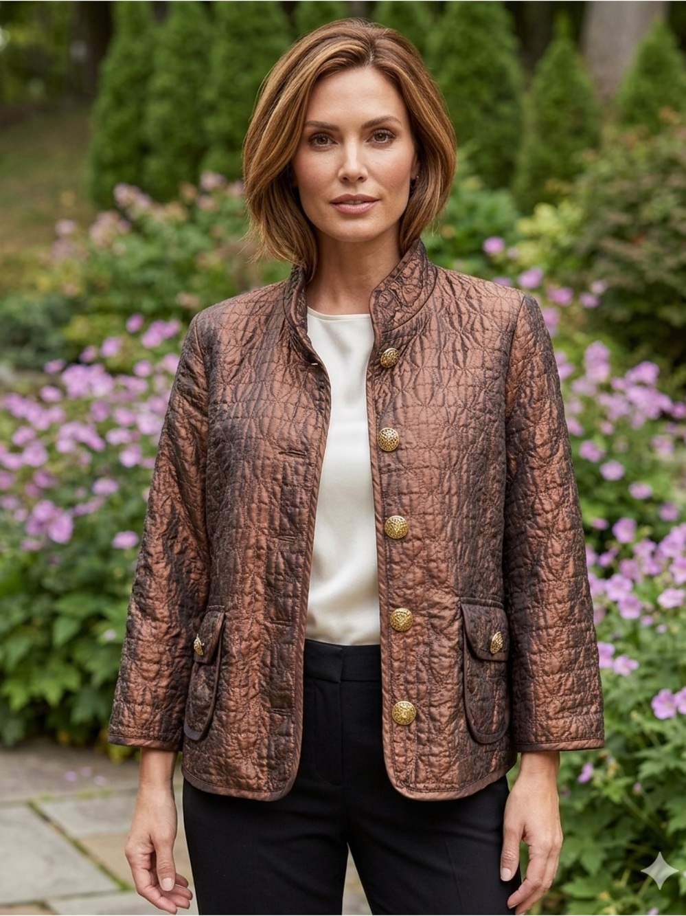 Vintage Sag Harbor Chocolate Brown Quilted Cropped Jacket